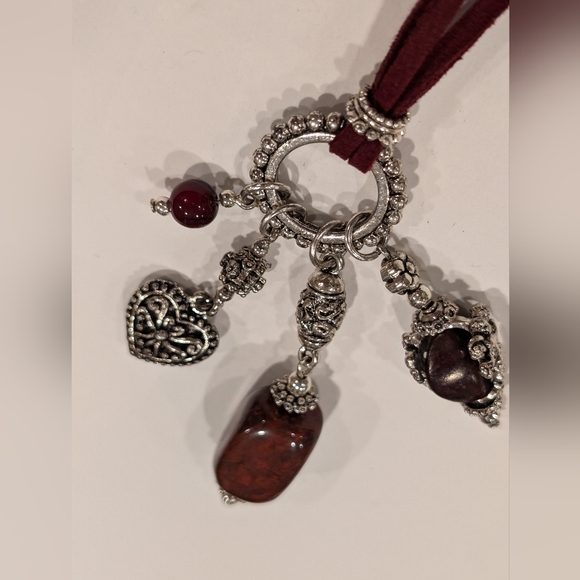 Vintage Necklace, Red Onyx Silver Plated Leather Fashion Jewelry - Picture 4 of 12